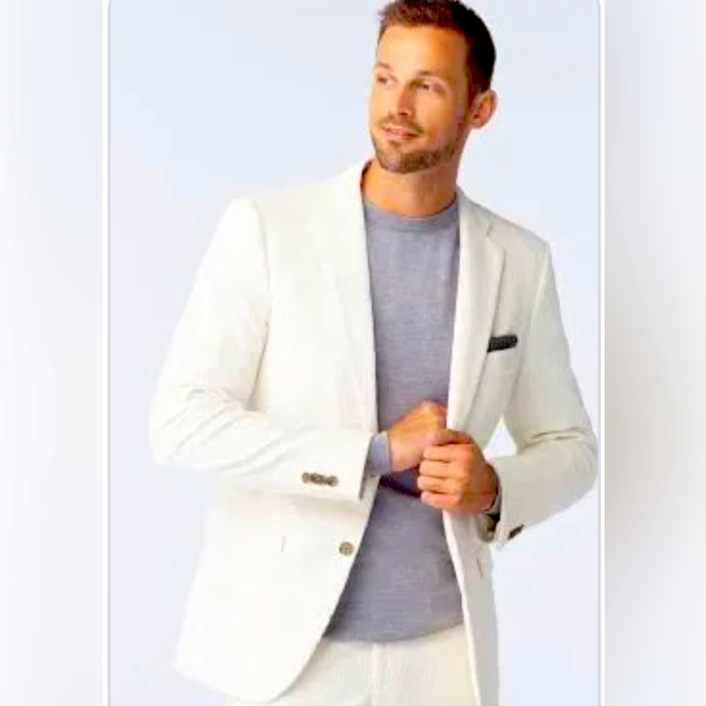 Hugo Boss Mens White Striped Suit Jacket